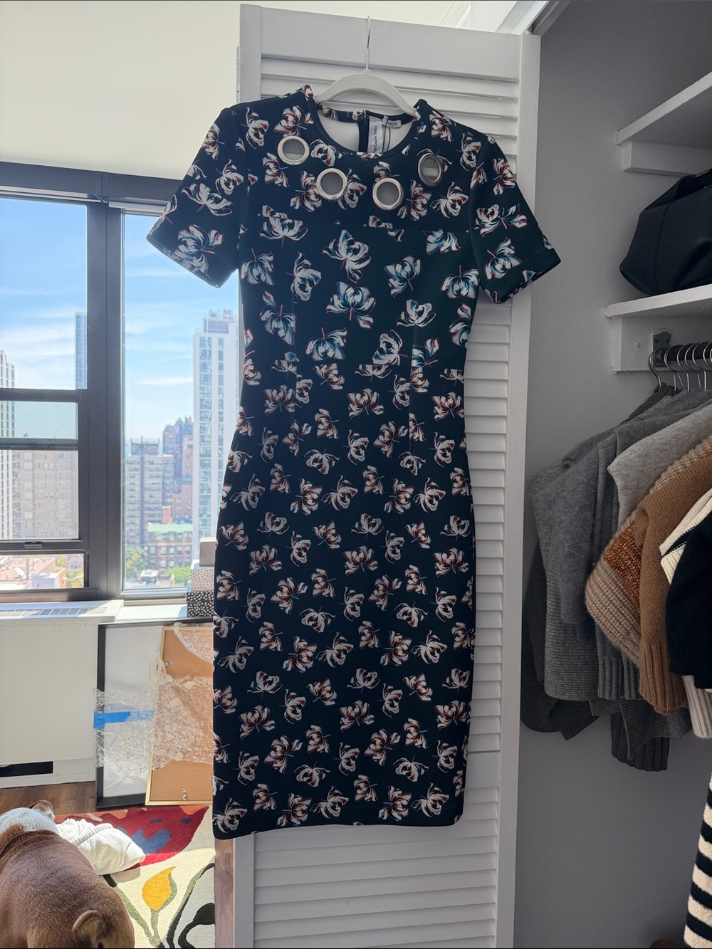 Yigal Azrouel Floral Grommet Neck Scuba Dress